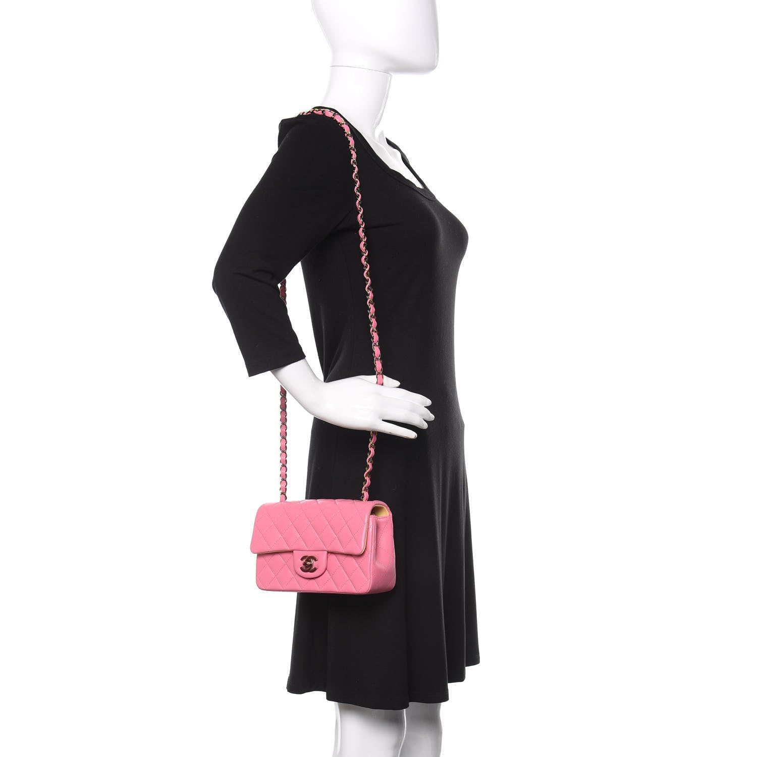 Chanel Lambskin Quilted Mini Rectangular Flap Pink Yellow 2 of 11