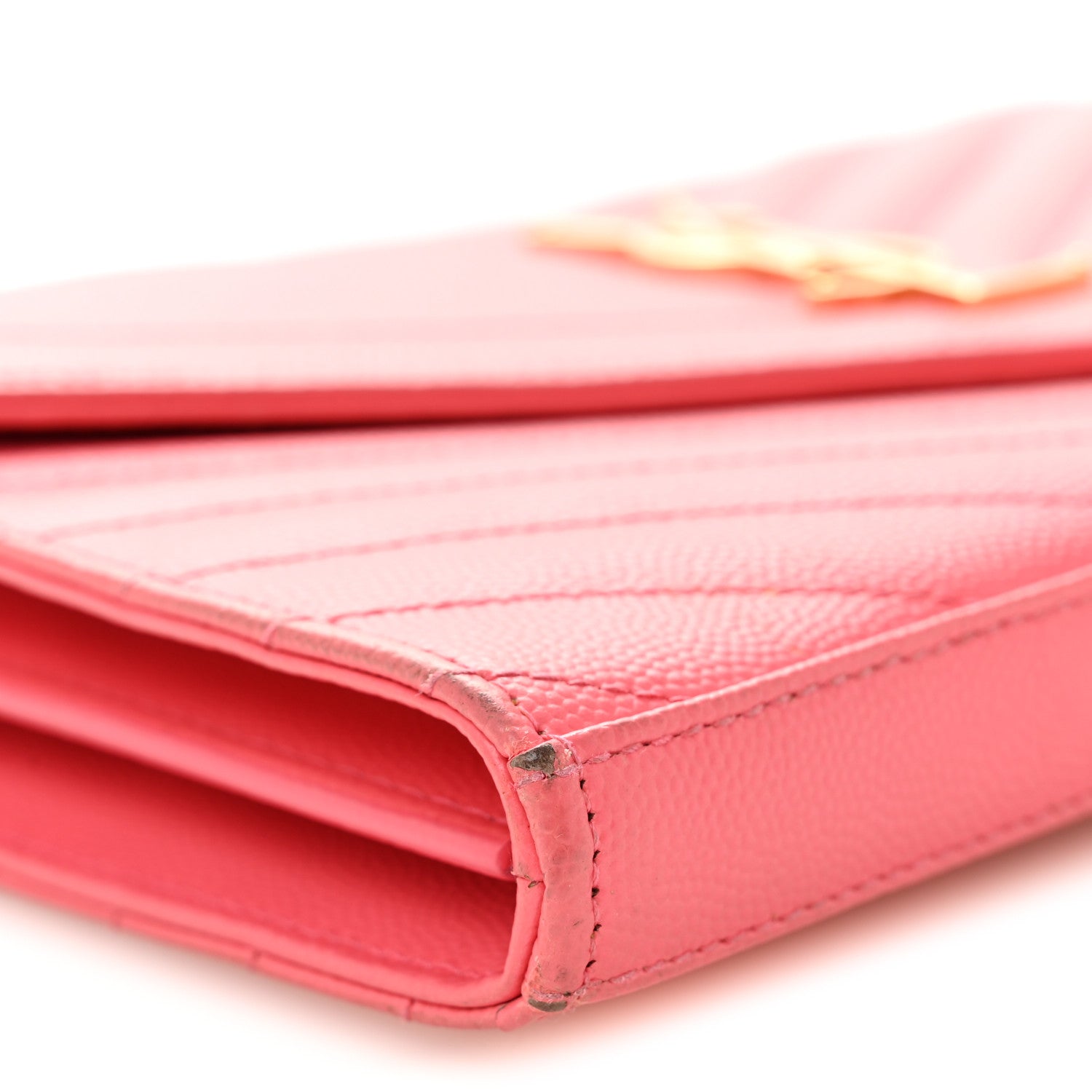 Saint Laurent Grain De Poudre Matelasse Chevron Monogram Chain Wallet Rose Clair 9 of 11