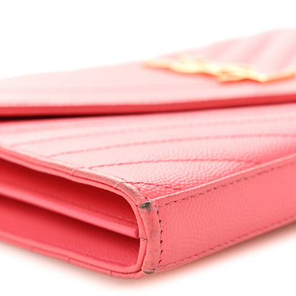 Saint Laurent Grain De Poudre Matelasse Chevron Monogram Chain Wallet Rose Clair 9 of 11