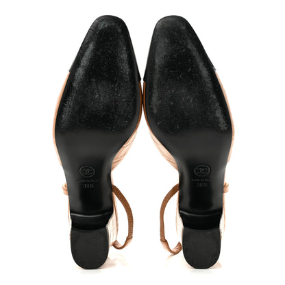 Chanel Calfskin Crocodile Embossed Patent Cap Toe CC Slingback Pumps 38.5 Light Brown Black 6 of 10