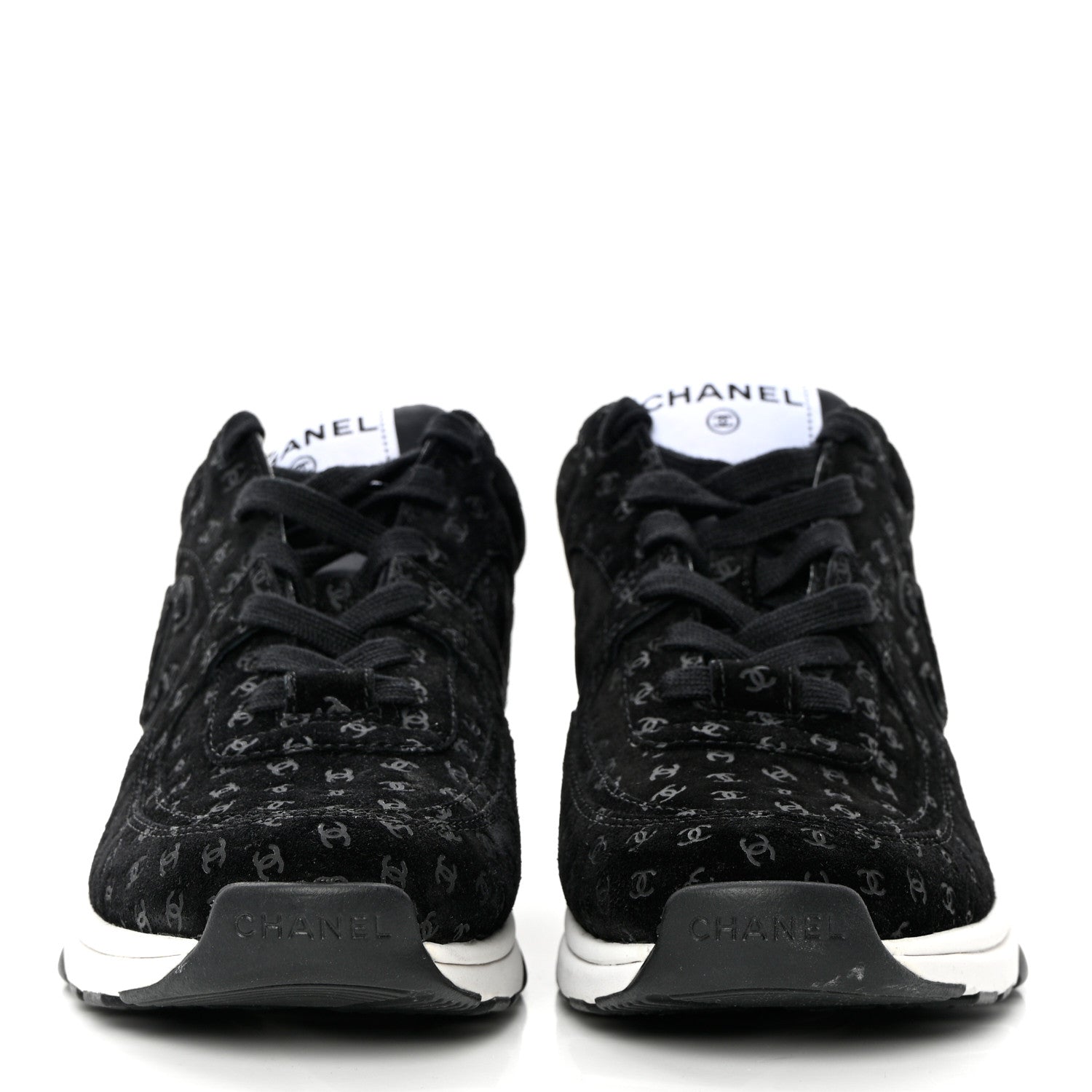 Chanel Suede Calfskin Printed CC Sneakers 38.5 Black 2 of 9