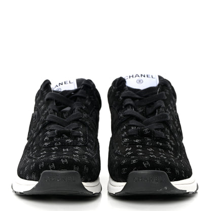 Chanel Suede Calfskin Printed CC Sneakers 38.5 Black 2 of 9