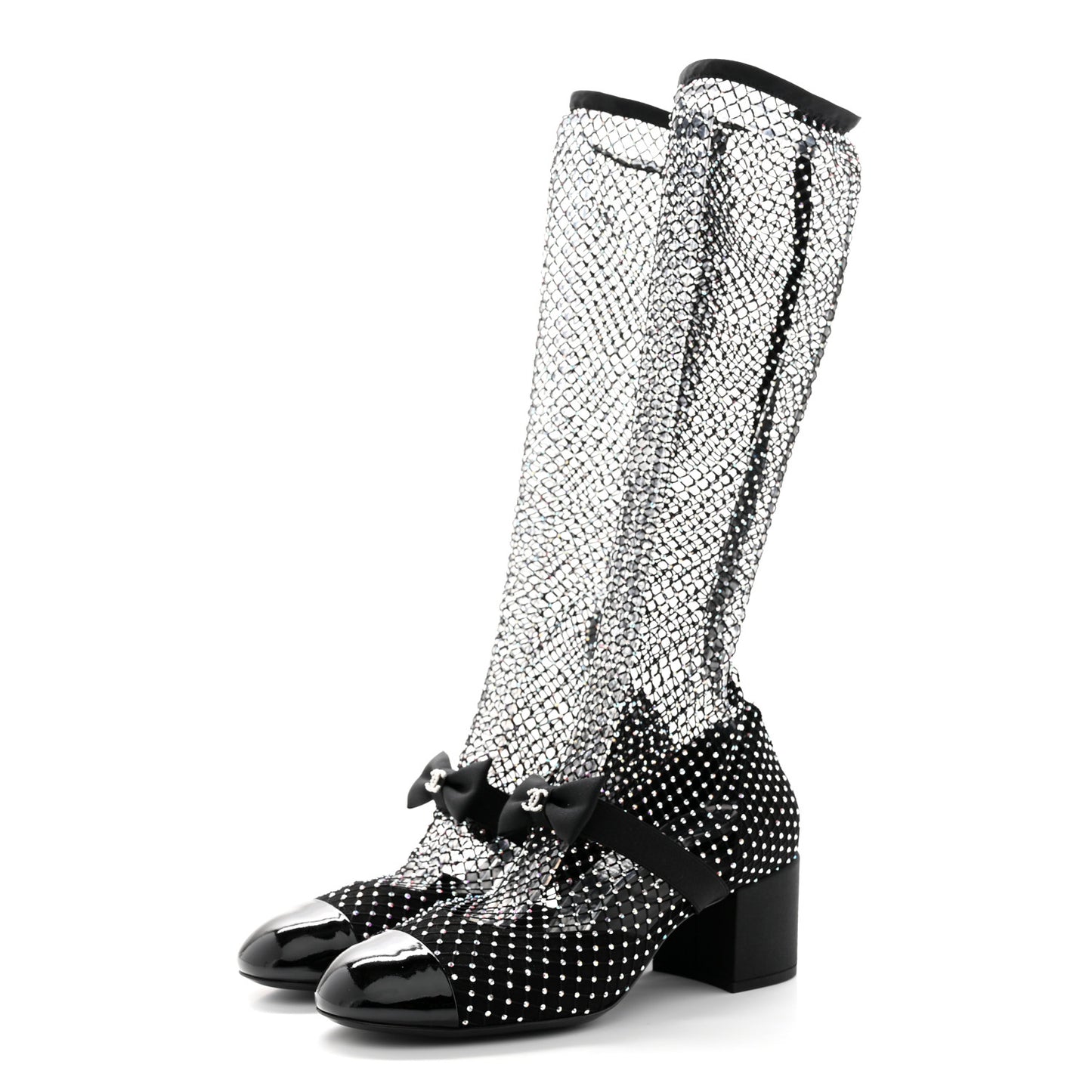 Resille Strass Kid Suede Patent Mary Jane Short Boots 40.5 Black