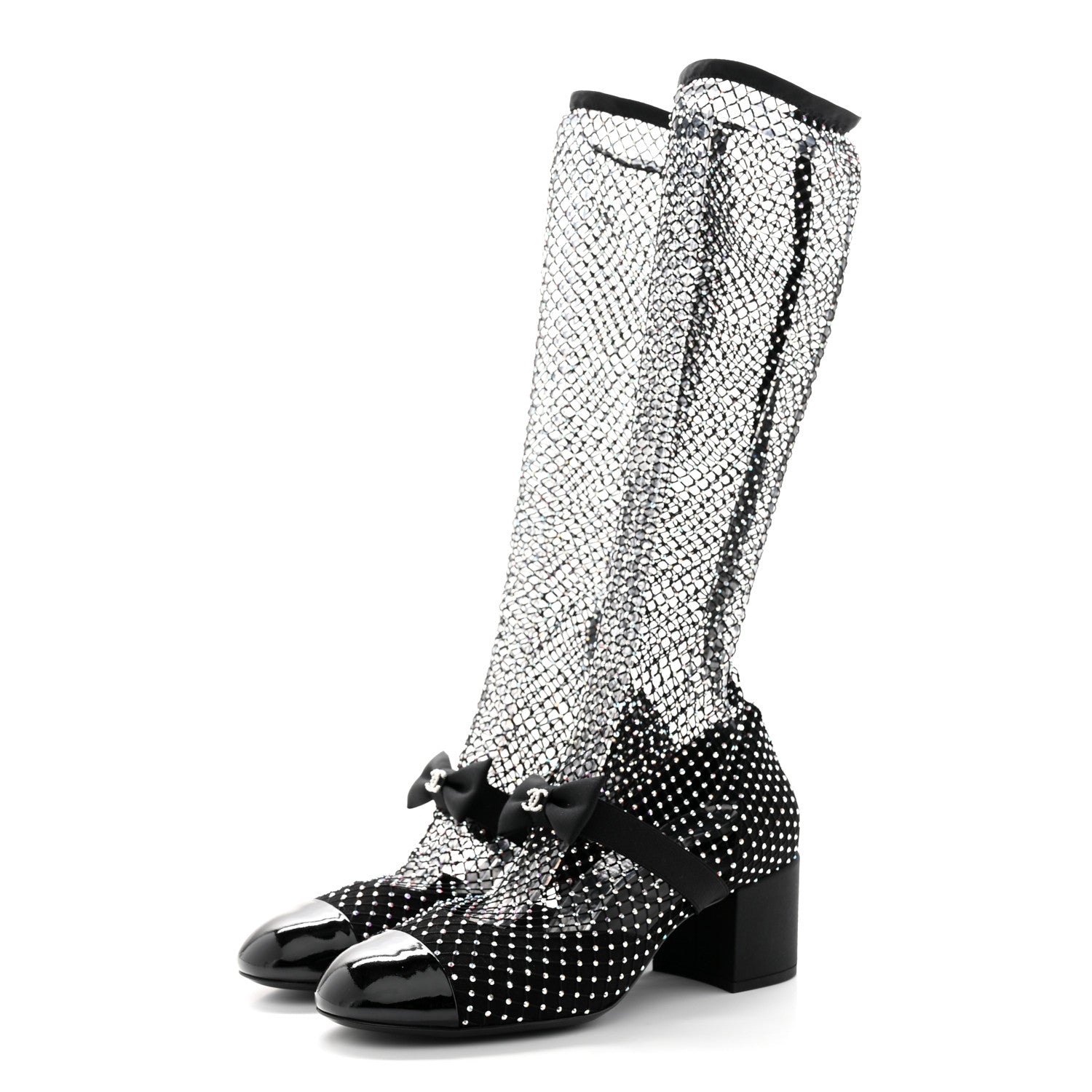 Chanel Resille Strass Kid Suede Patent Mary Jane Short Boots 40.5 Black 3 of 11
