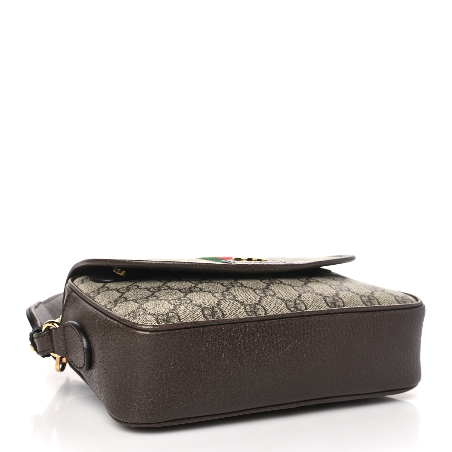 Gucci GG Supreme Monogram Textured Dollar Calfskin Web Studded Mini Ophidia Flap Shoulder Bag Beige Ebony New Acero 4 of 11