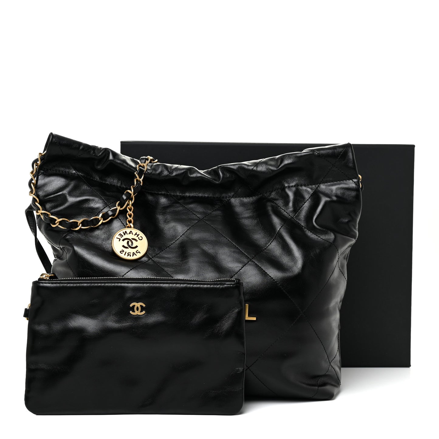 Shiny Calfskin Quilted Small Chanel 22 Black