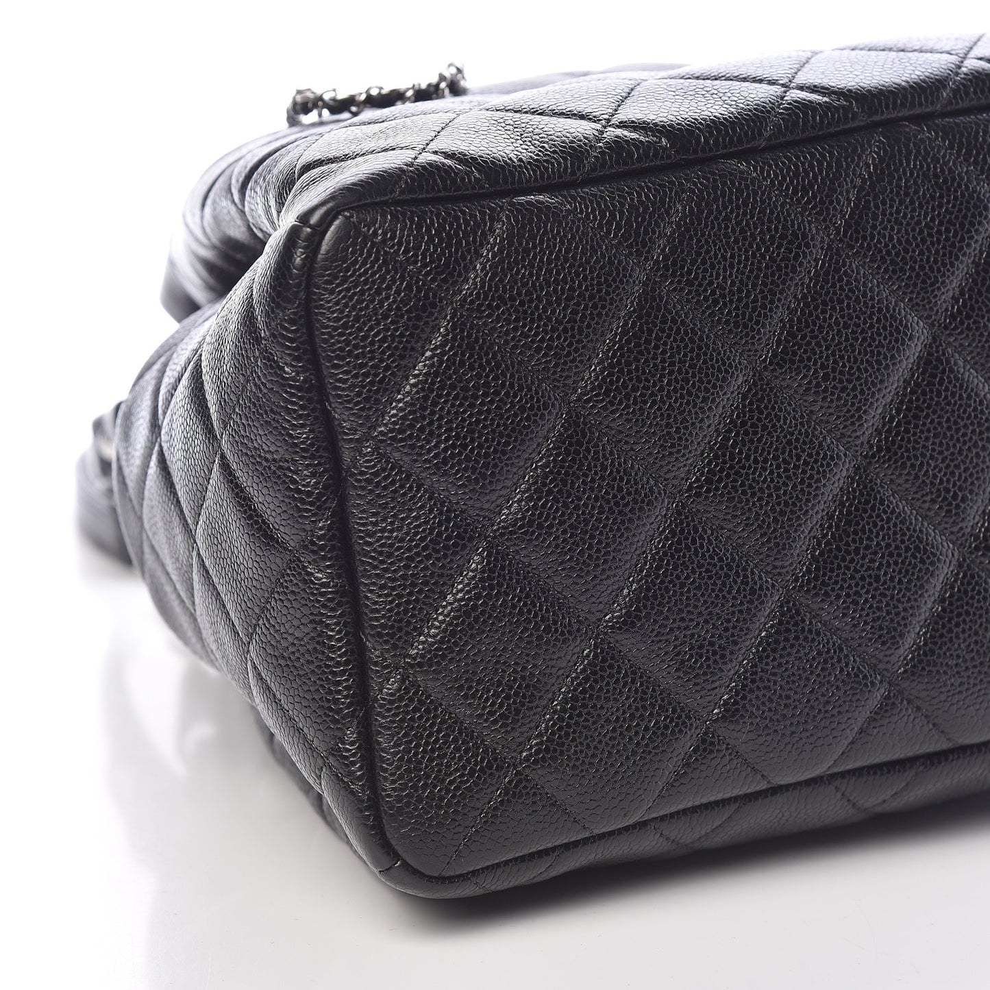 Grained Calfskin Quilted Medium CC Chain Bucket Drawstring Bag Black