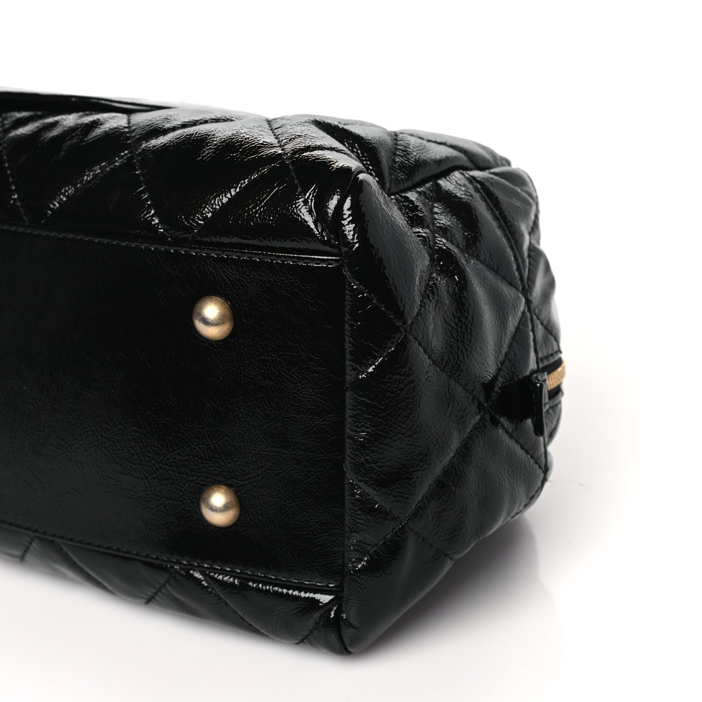 Shiny Aged Calfskin Quilted Medium Bowler Bag Black