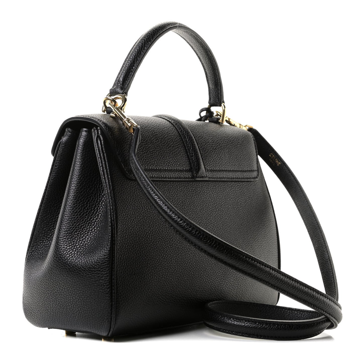 Grained Calfskin Small 16 Top Handle Bag Black