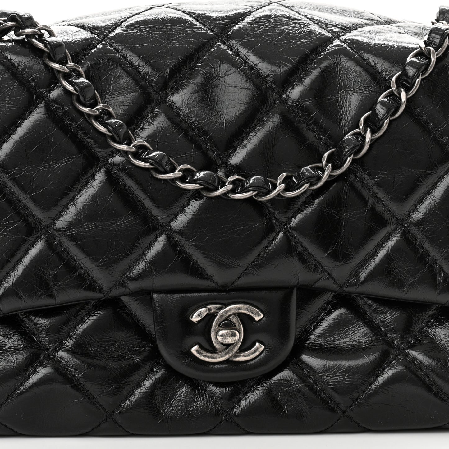 Glazed Calfskin Quilted Medium Coco Soft Flap Black