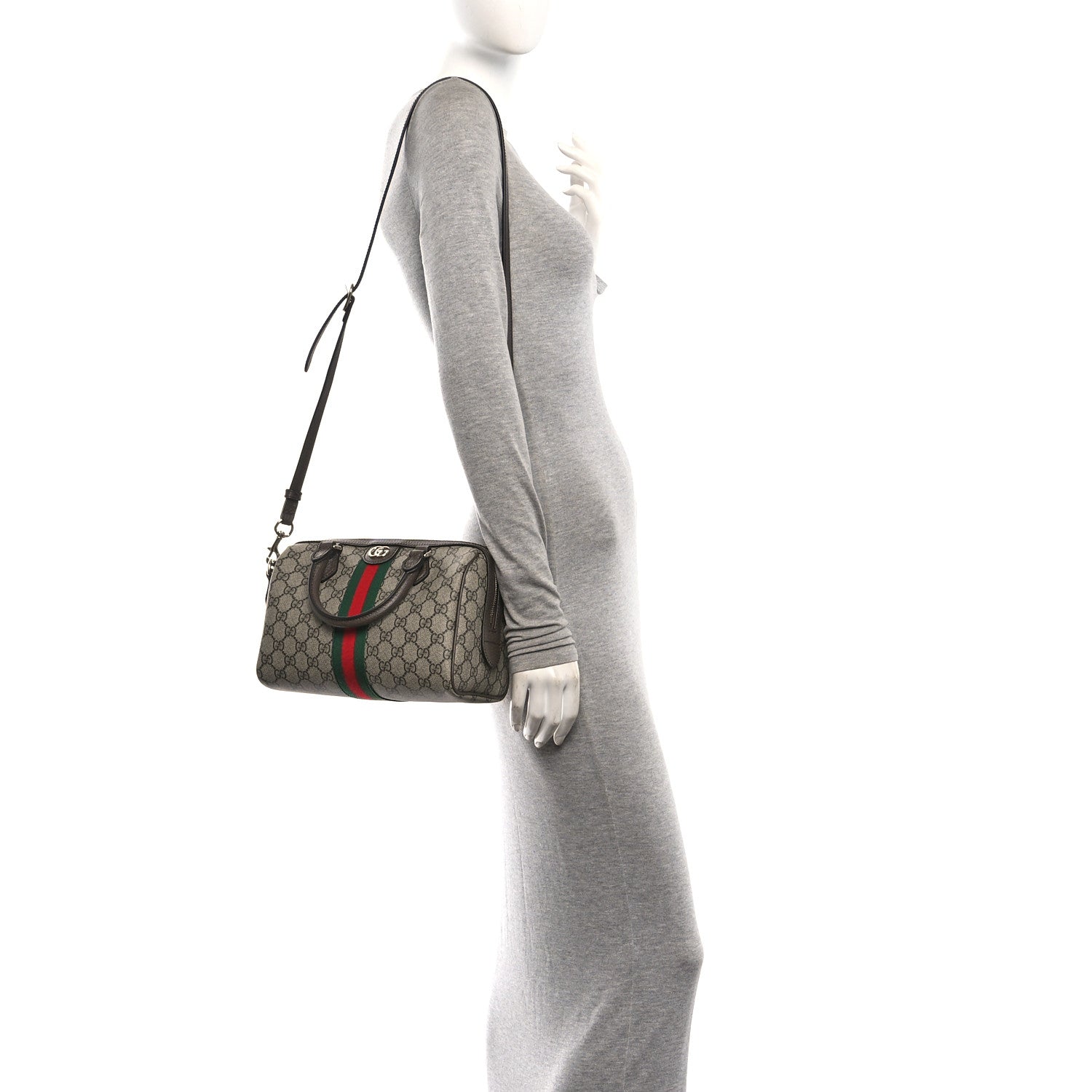 Gucci GG Supreme Monogram Web Medium Ophidia Top Handle Bag Beige Dark Brown 2 of 10