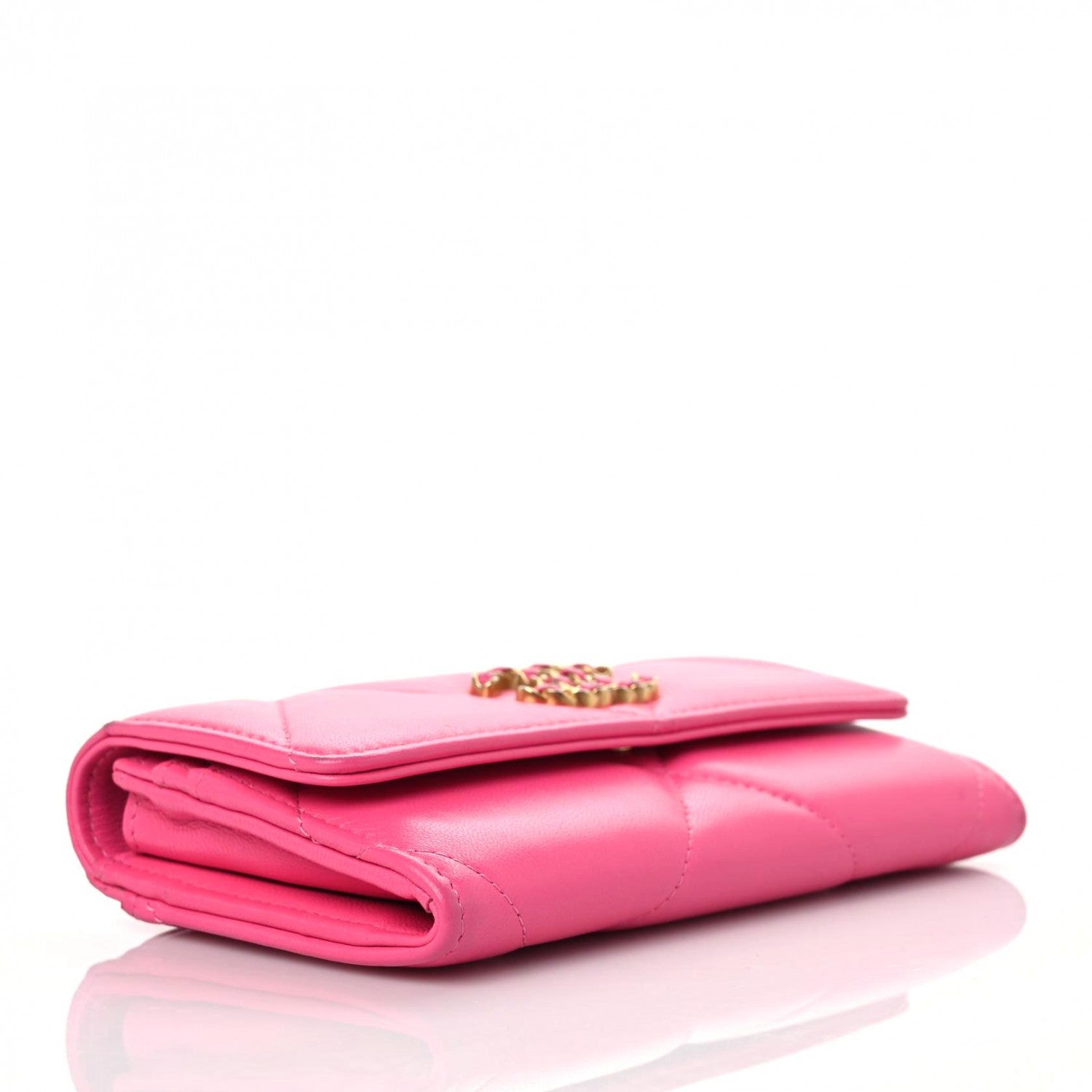 Chanel Shiny Goatskin Quilted Chanel 19 Flap Wallet Dark Pink 4 of 9