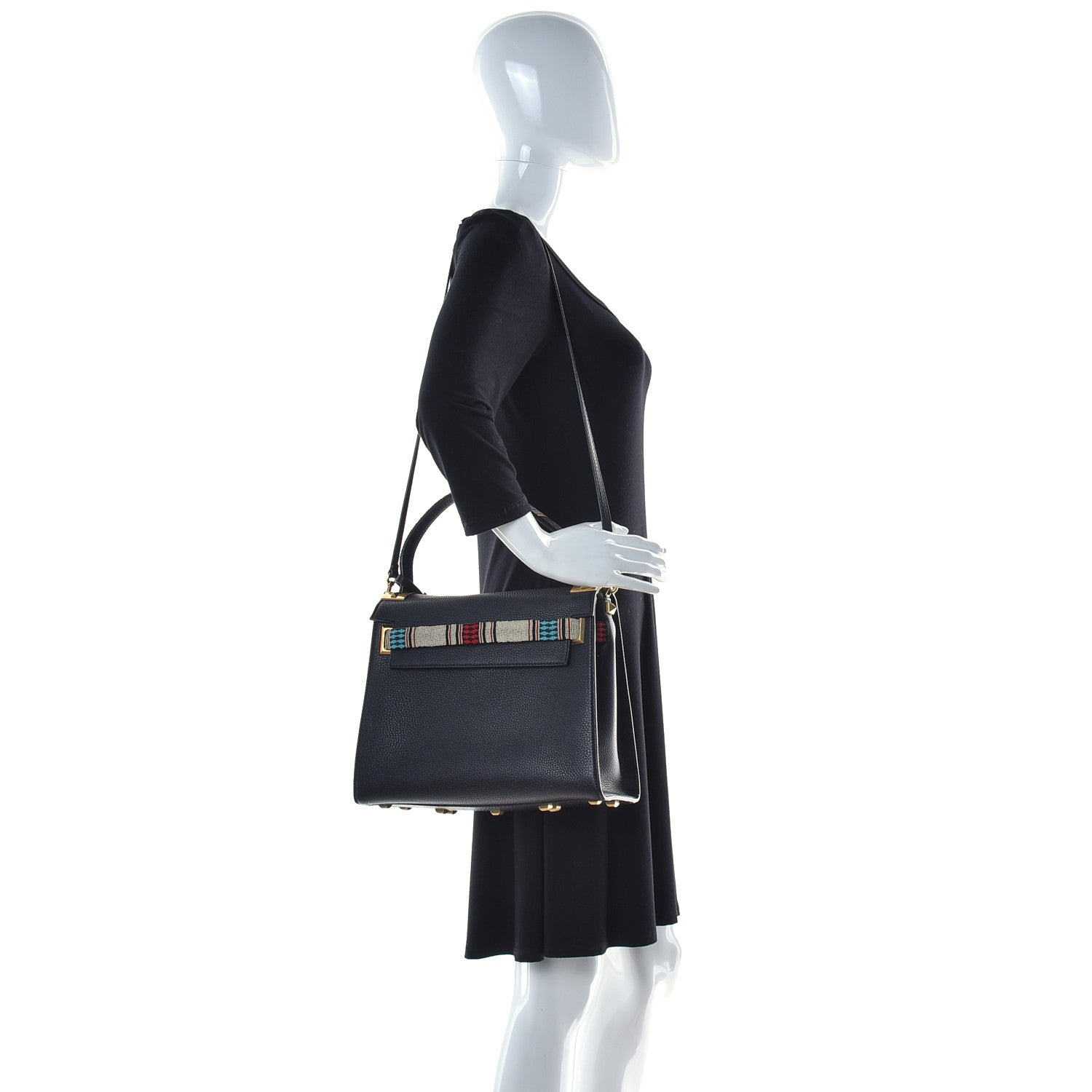 Valentino Garavani Pebbled Calfskin Beaded Medium My Rockstud Frame Bag Black 2 of 14