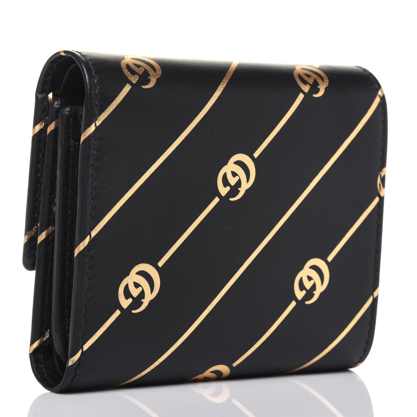 Calfskin Diagonal GG Wallet Black Gold