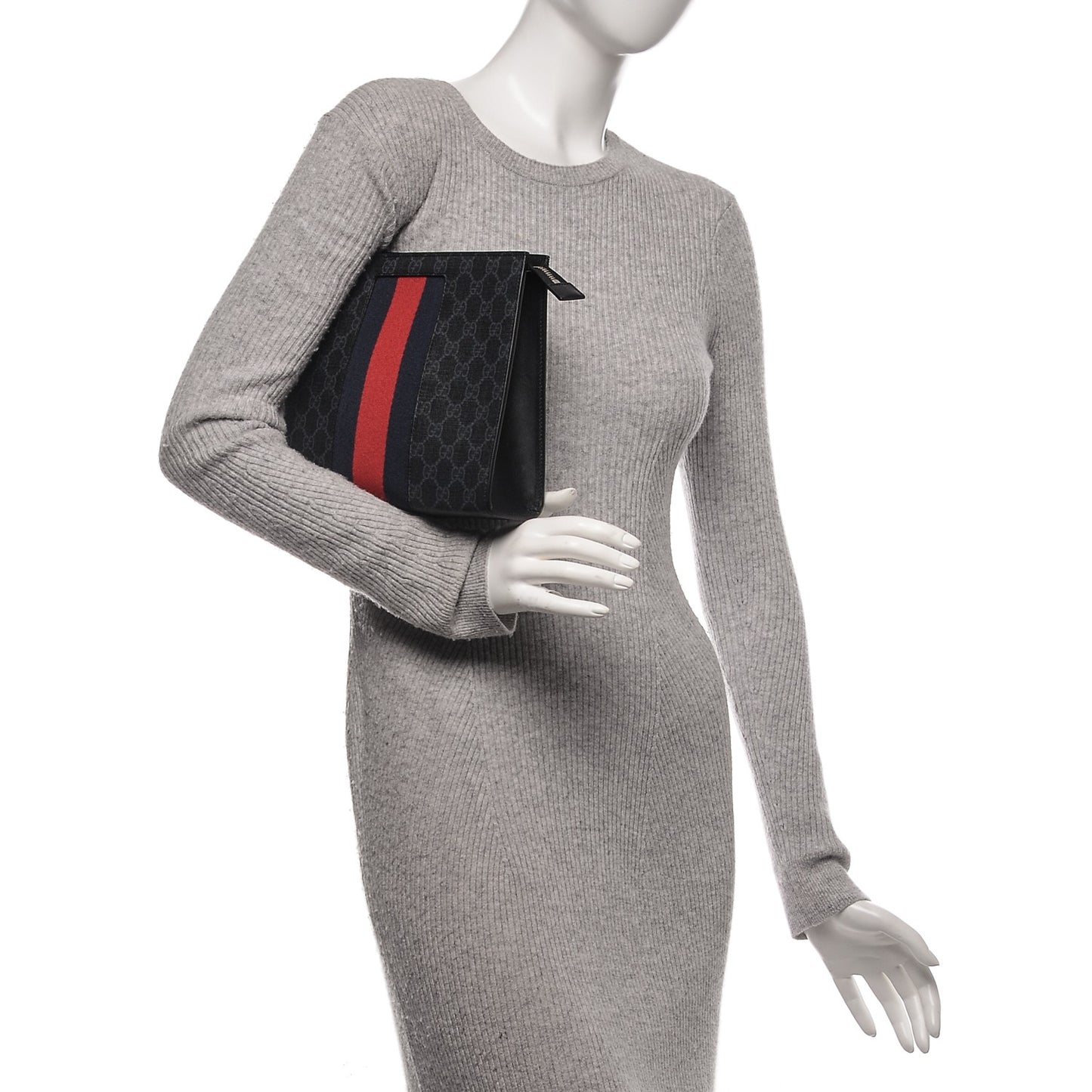 GG Supreme Monogram Selleria Calfskin Web New Web Cosmetic Case Black