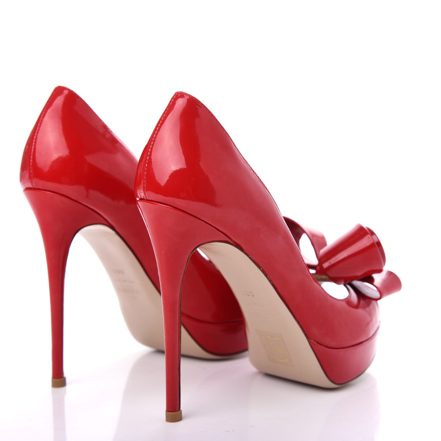 Patent Couture Bow Peep Toe 30/125mm Platform Pumps 36.5 Rosso Valentino