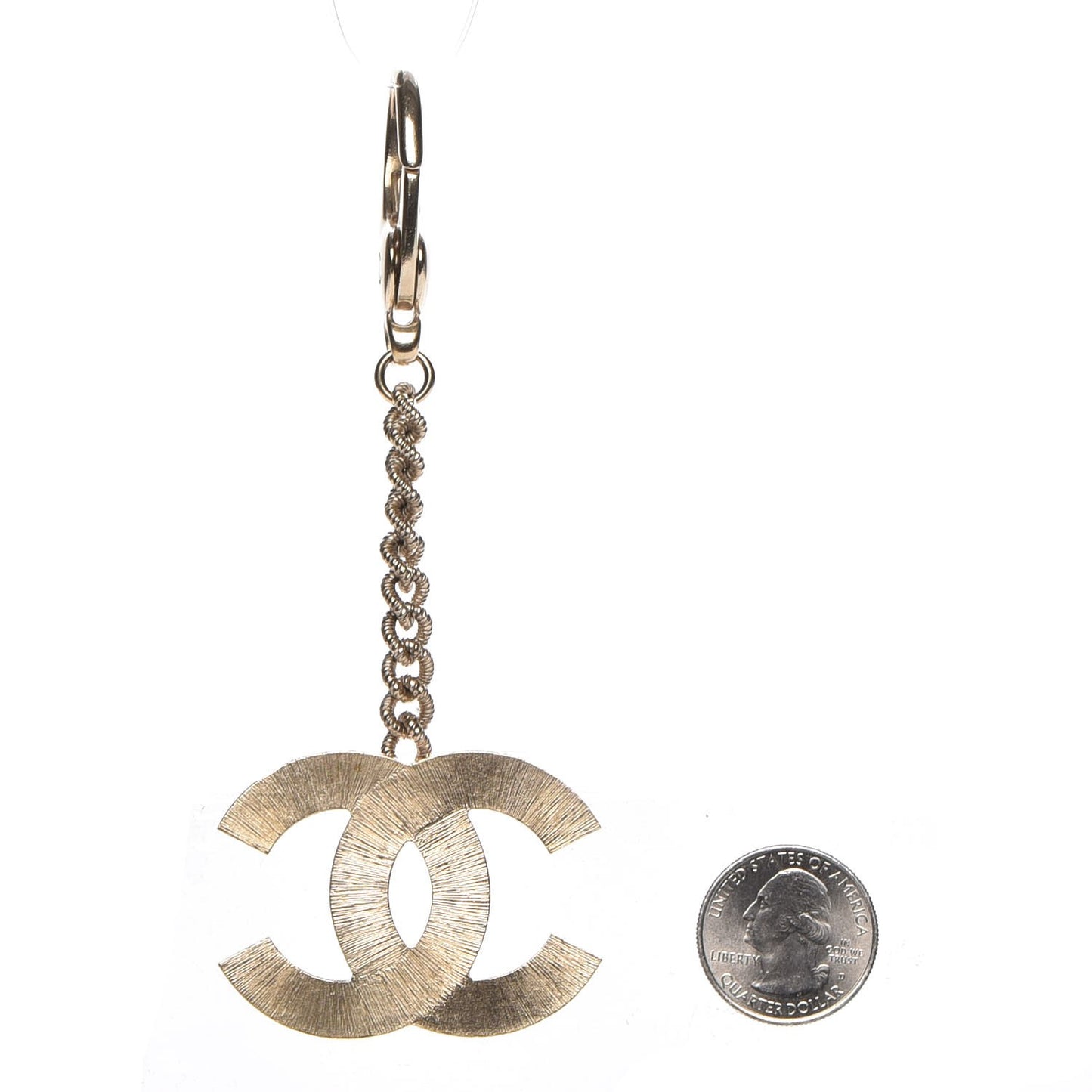 Metal Quilted CC Bag Charm Gold Pearly White