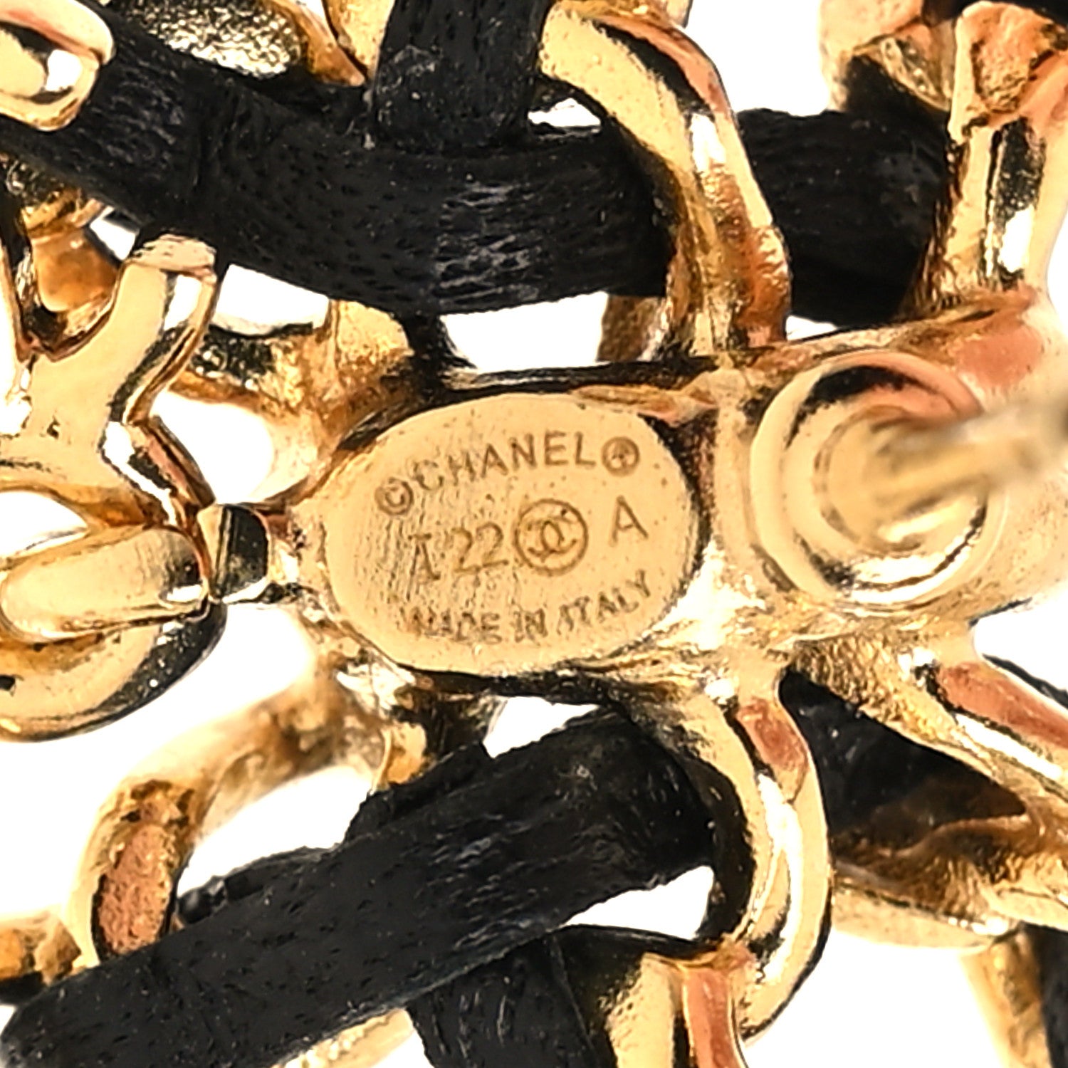 Chanel Lambskin Chain Bow Stud Earrings Black Gold 4 of 4