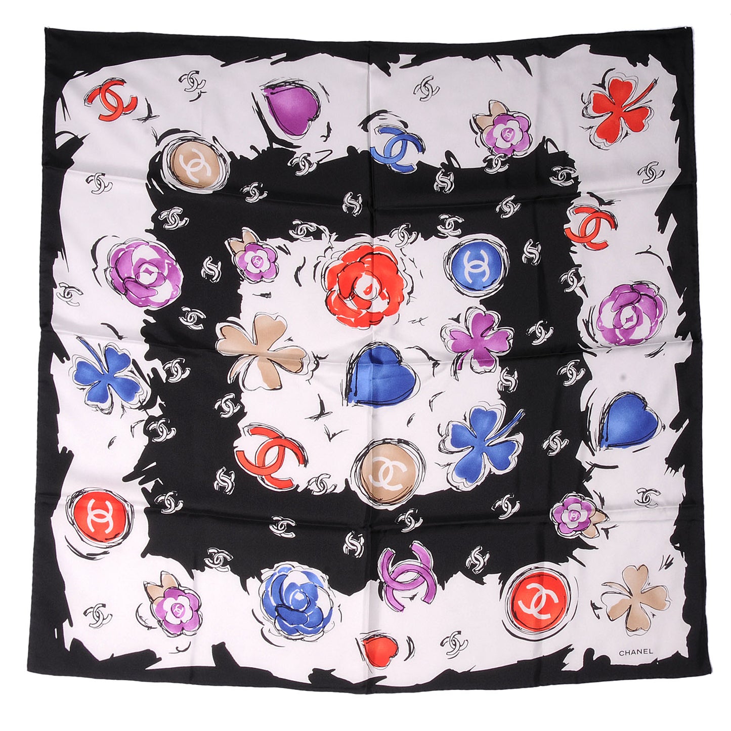 Silk CC Camellia Clover Heart Square Scarf