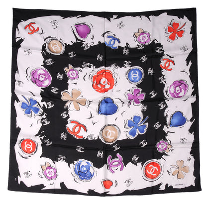 Chanel Silk CC Camellia Clover Heart Square Scarf 2 of 5