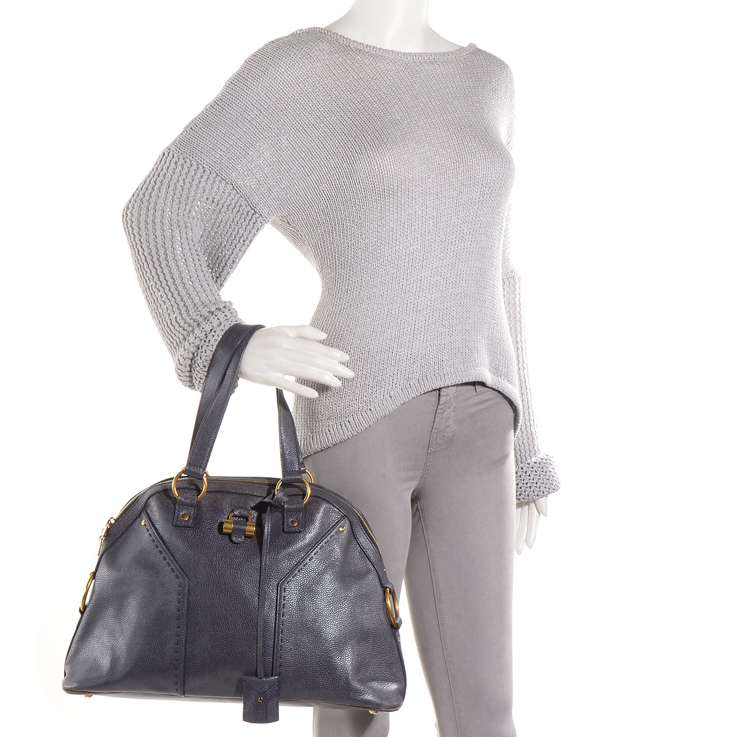 Saint Laurent Leather Large Muse Gray 2 of 11