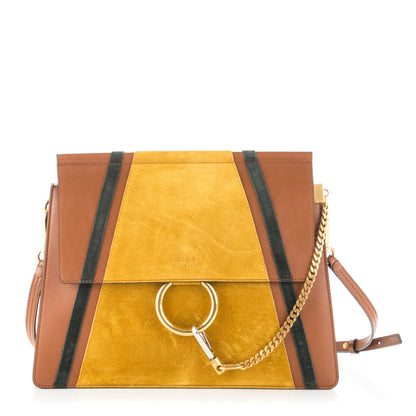 Chloe Calfskin Suede Patchwork Medium Faye Shoulder Bag Tobacco 1 of 6