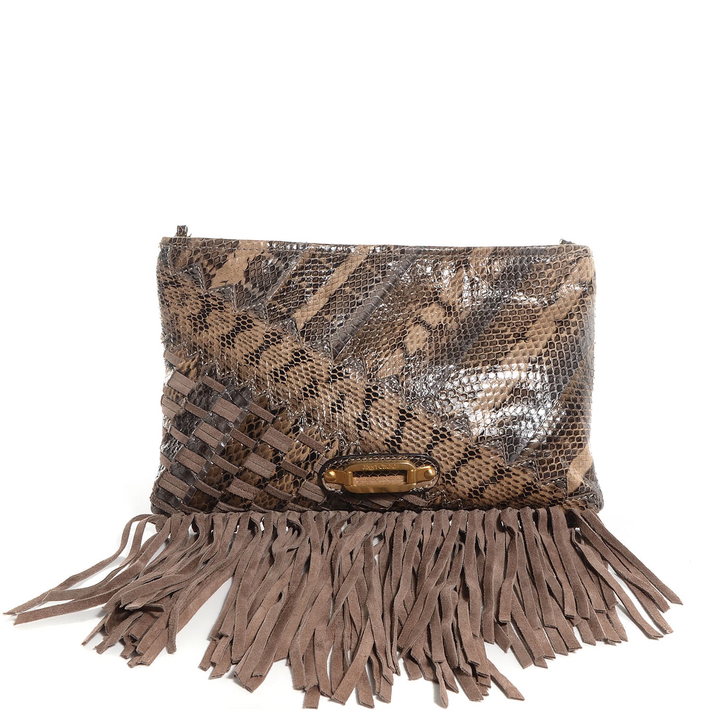 Snakeskin Suede Fringe Tita Convertible Clutch