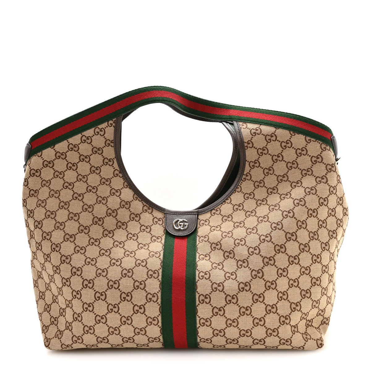 GG Monogram Web Large Giglio Tote Beige Brown