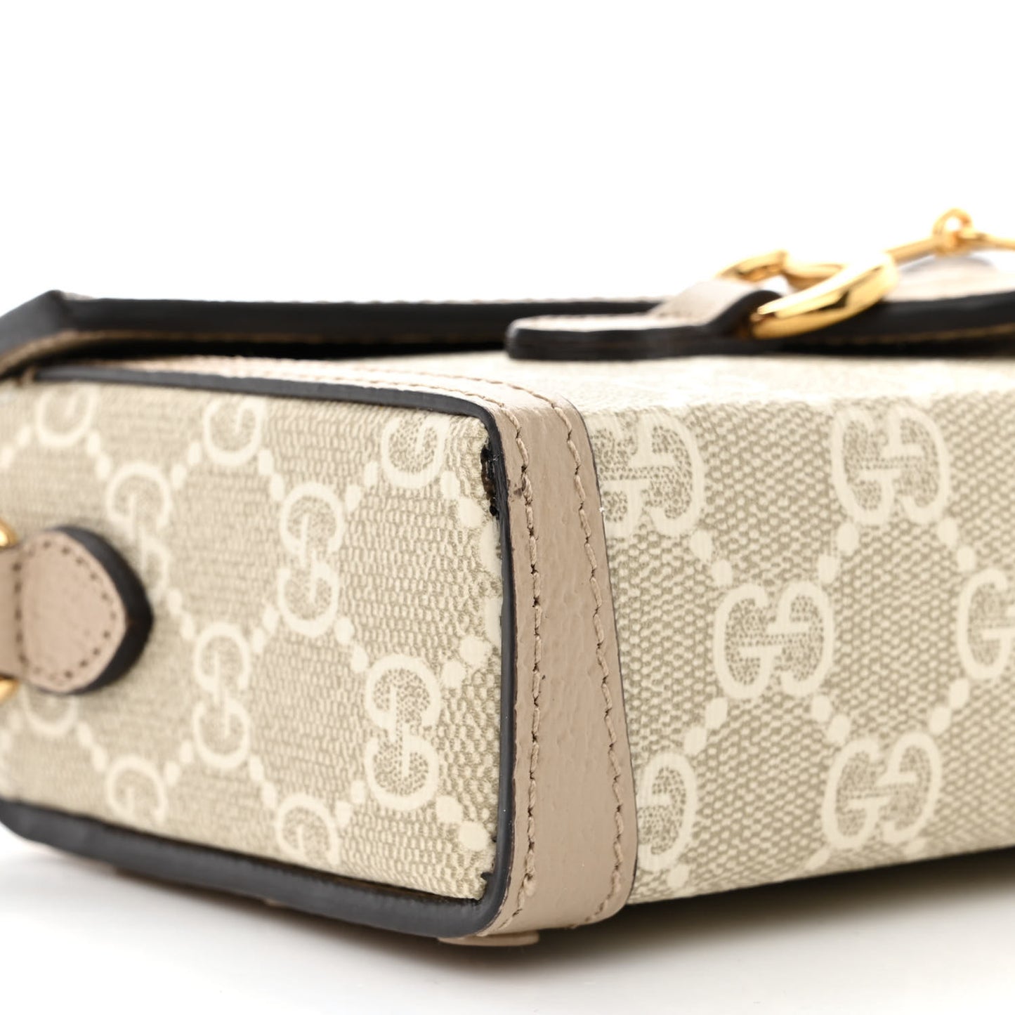 GG Supreme Monogram Textured Dollar Calfskin Mini Horsebit 1955 Shoulder Bag Beige Mystic White Oatmeal