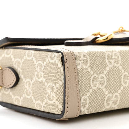Gucci GG Supreme Monogram Textured Dollar Calfskin Mini Horsebit 1955 Shoulder Bag Beige Mystic White Oatmeal 9 of 10