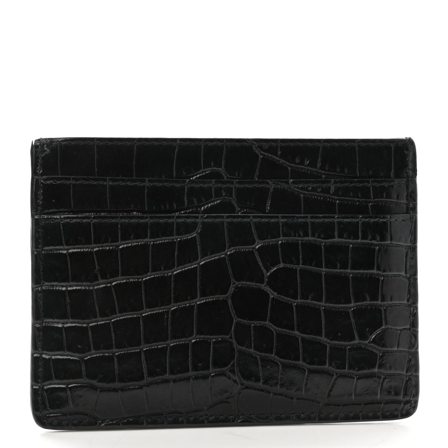 Calfskin Crocodile Embossed Monogram Credit Card Case Black
