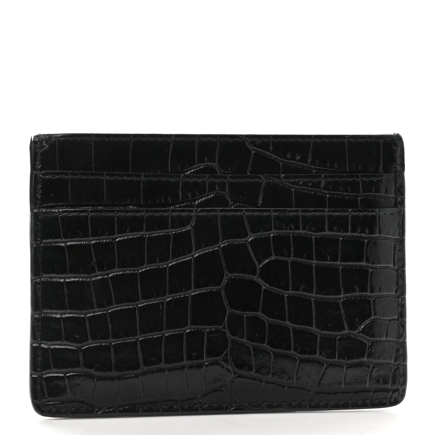 Saint Laurent Calfskin Crocodile Embossed Monogram Credit Card Case Black 3 of 8