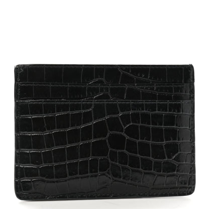 Saint Laurent Calfskin Crocodile Embossed Monogram Credit Card Case Black 3 of 8