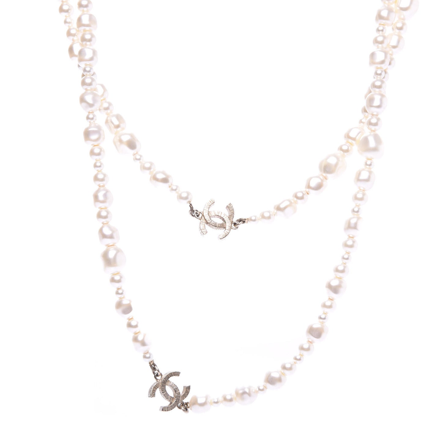 Irregular Pearl CC Long Necklace Light Gold