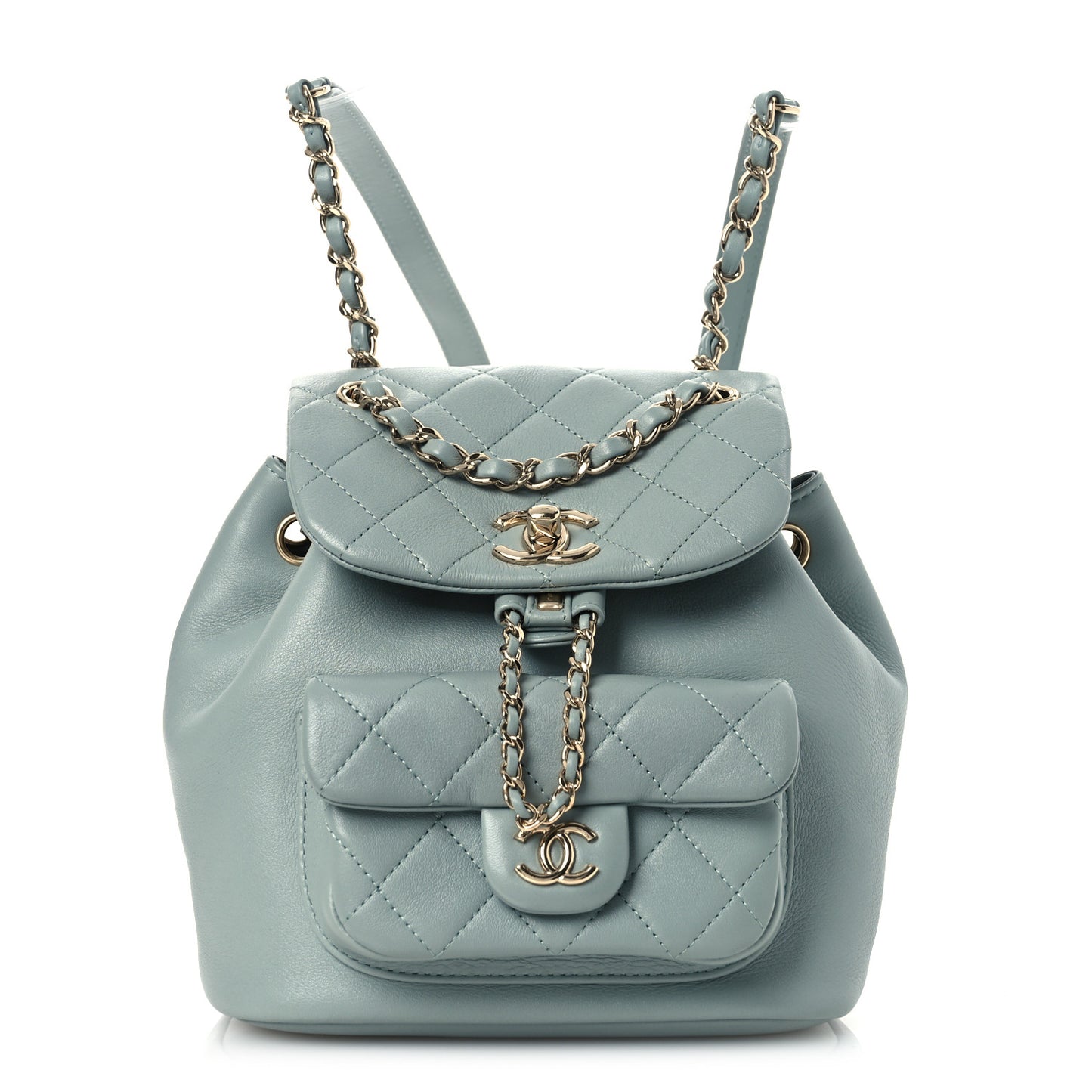 Lambskin Quilted Small Duma Drawstring Backpack Light Blue