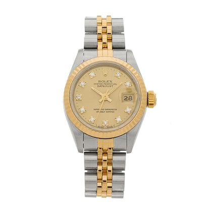 Rolex Stainless Steel 18K Yellow Gold Diamond 26mm Oyster Perpetual Datejust Watch Champagne 69173 1 of 4