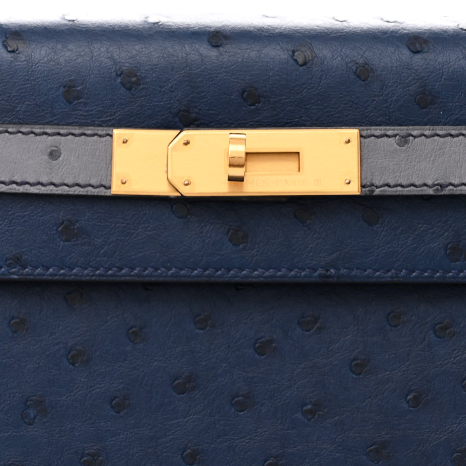 Hermes Ostrich Horseshoe Kelly Sellier 28 Bleu Iris Gris Agate 6 of 12