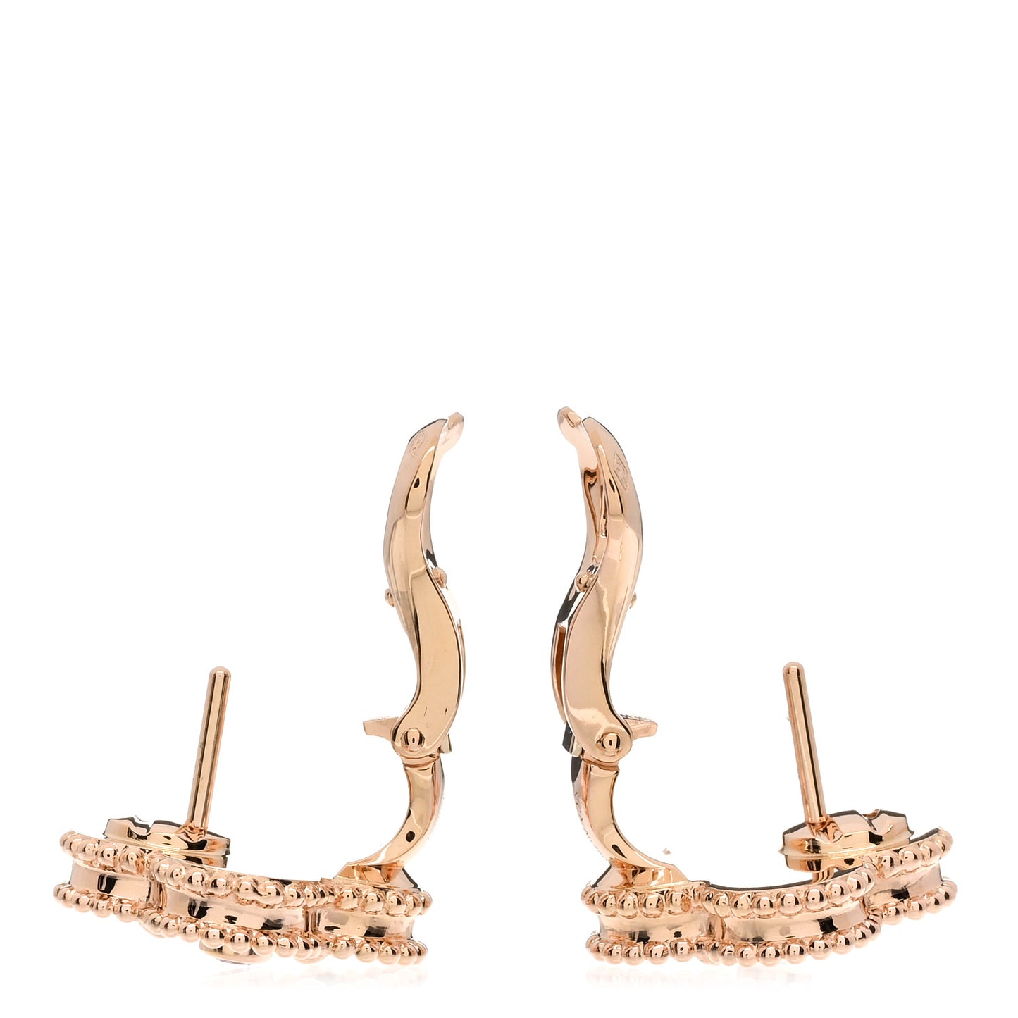 18K Rose Gold Diamond Black Onyx Vintage Alhambra Earrings