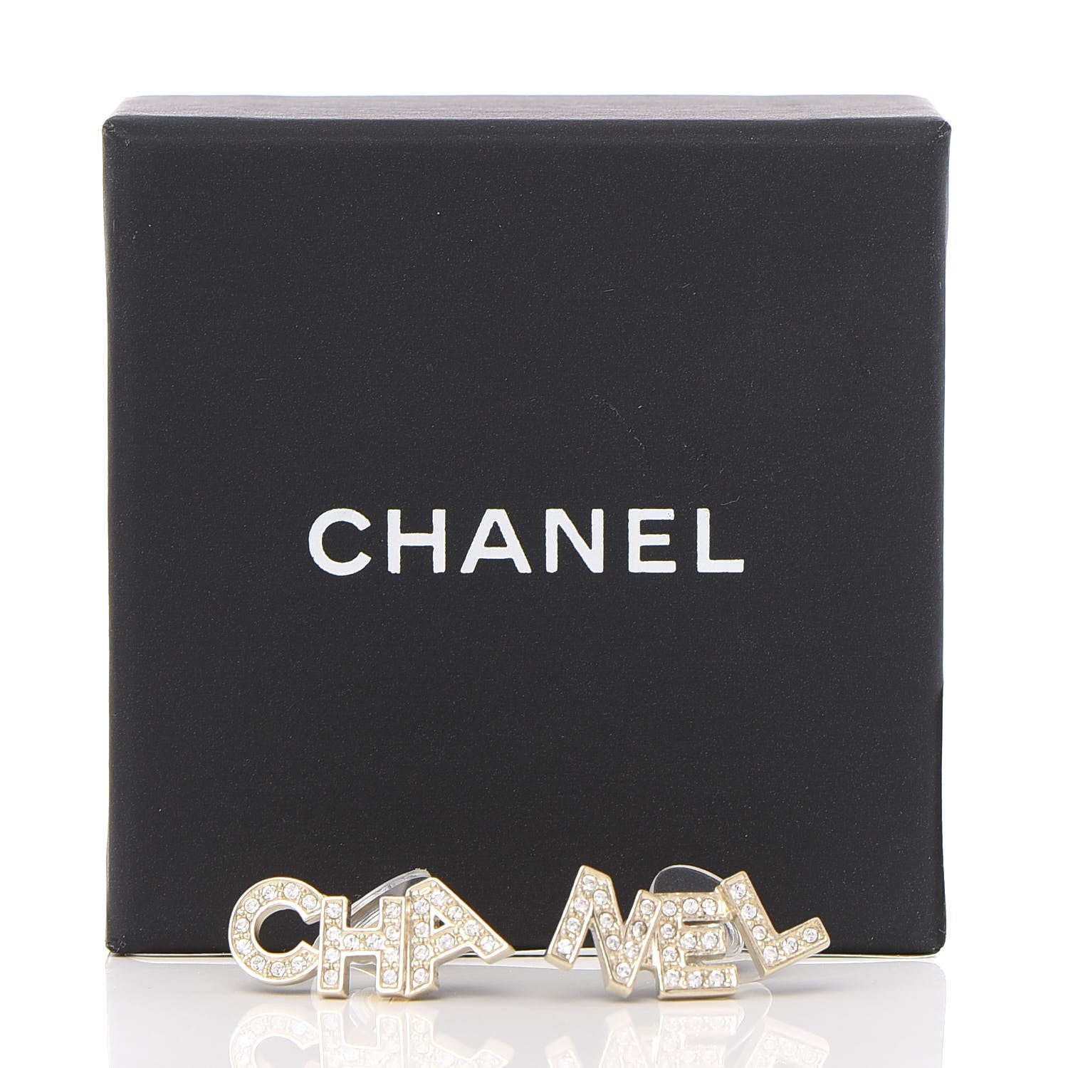 Chanel Crystal Pearl Signature Stud Earrings Gold 4 of 4