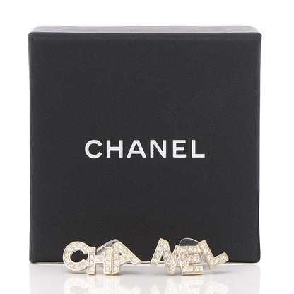 Chanel Crystal Pearl Signature Stud Earrings Gold 4 of 4