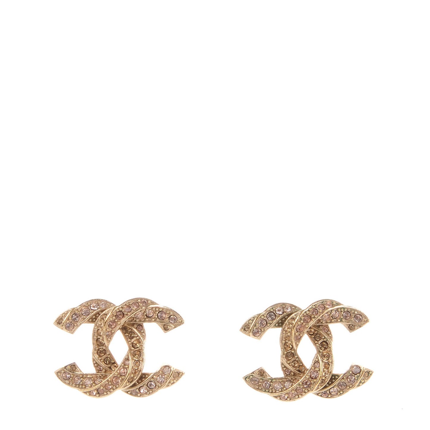 Crystal Twisted CC Earrings Light Gold Pale Pink