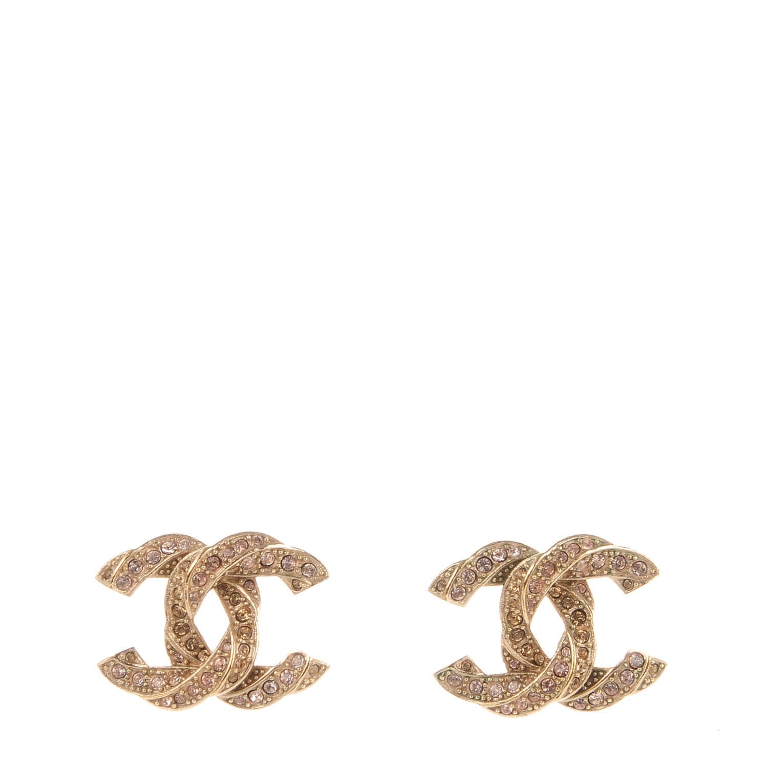 Chanel Crystal Twisted CC Earrings Light Gold Pale Pink 1 of 5