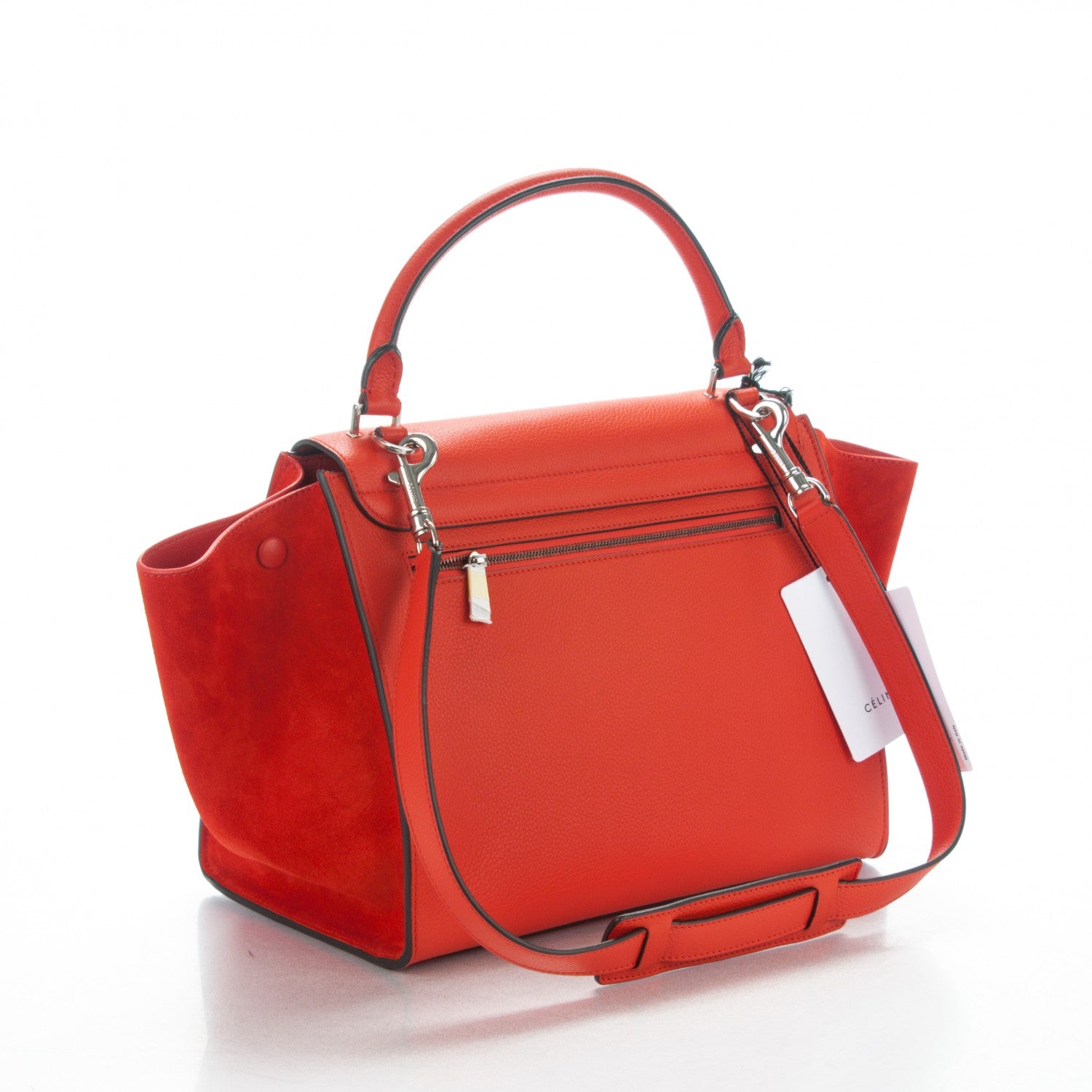 Celine Drummed Calfskin Suede Medium Trapeze Vermillion 3 of 7