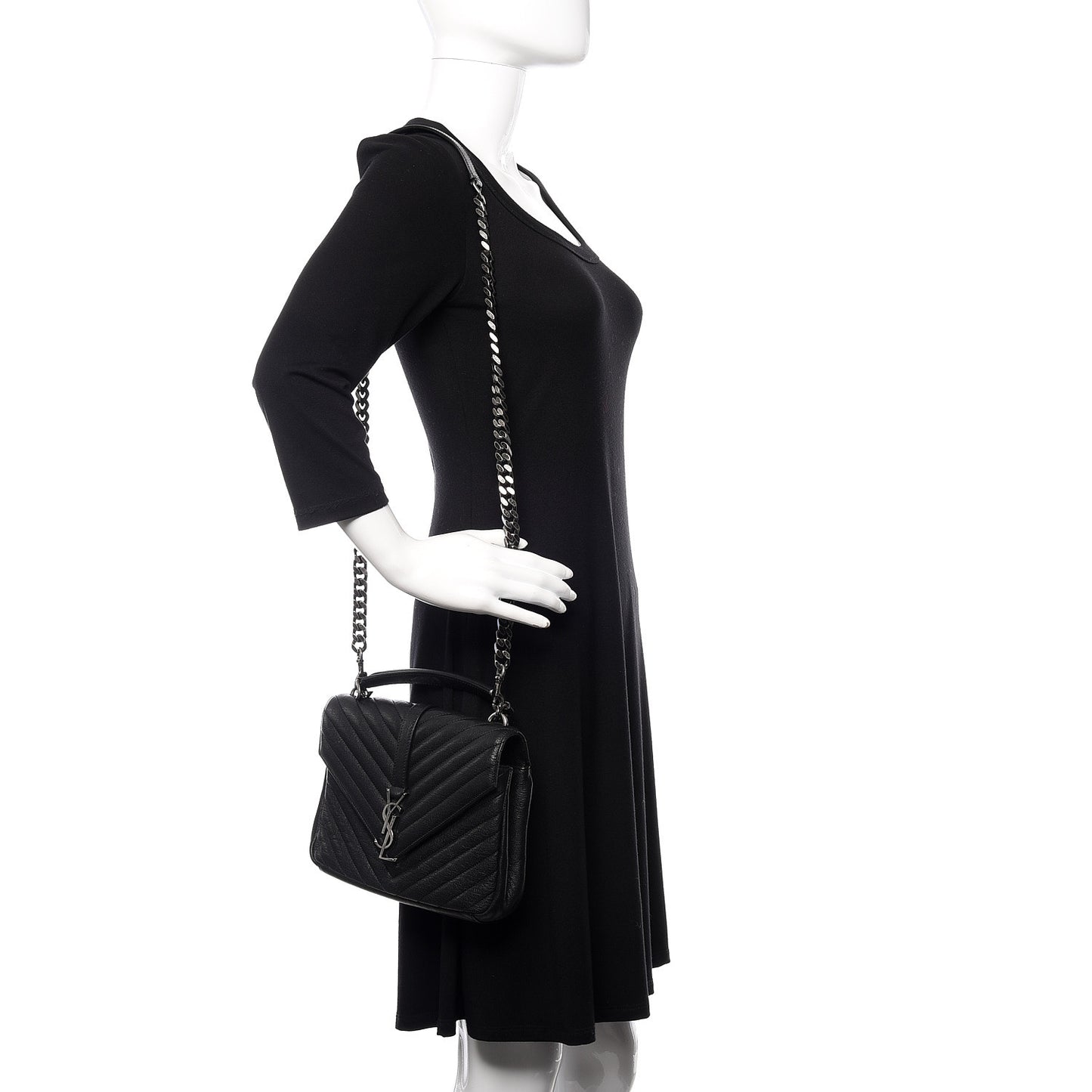 Sheepskin Matelasse Chevron Monogram Medium College Bag Black