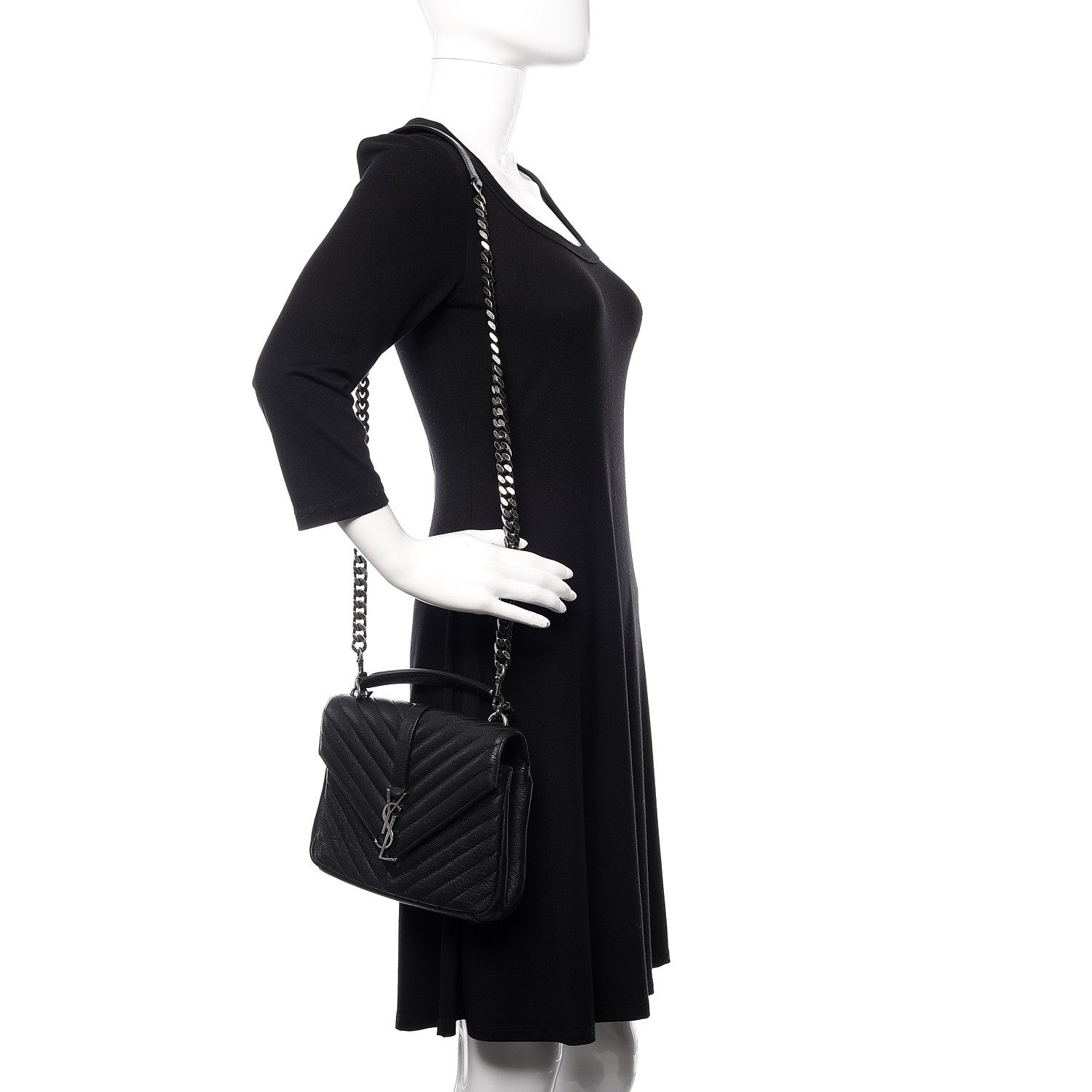 Saint Laurent Sheepskin Matelasse Chevron Monogram Medium College Bag Black 2 of 11