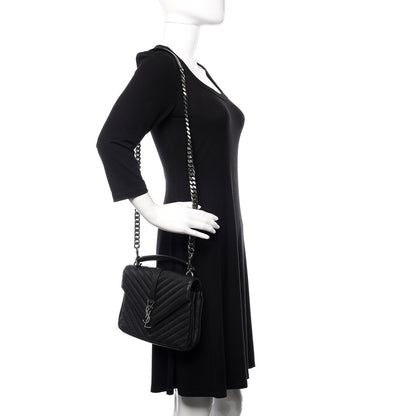 Saint Laurent Sheepskin Matelasse Chevron Monogram Medium College Bag Black 2 of 11