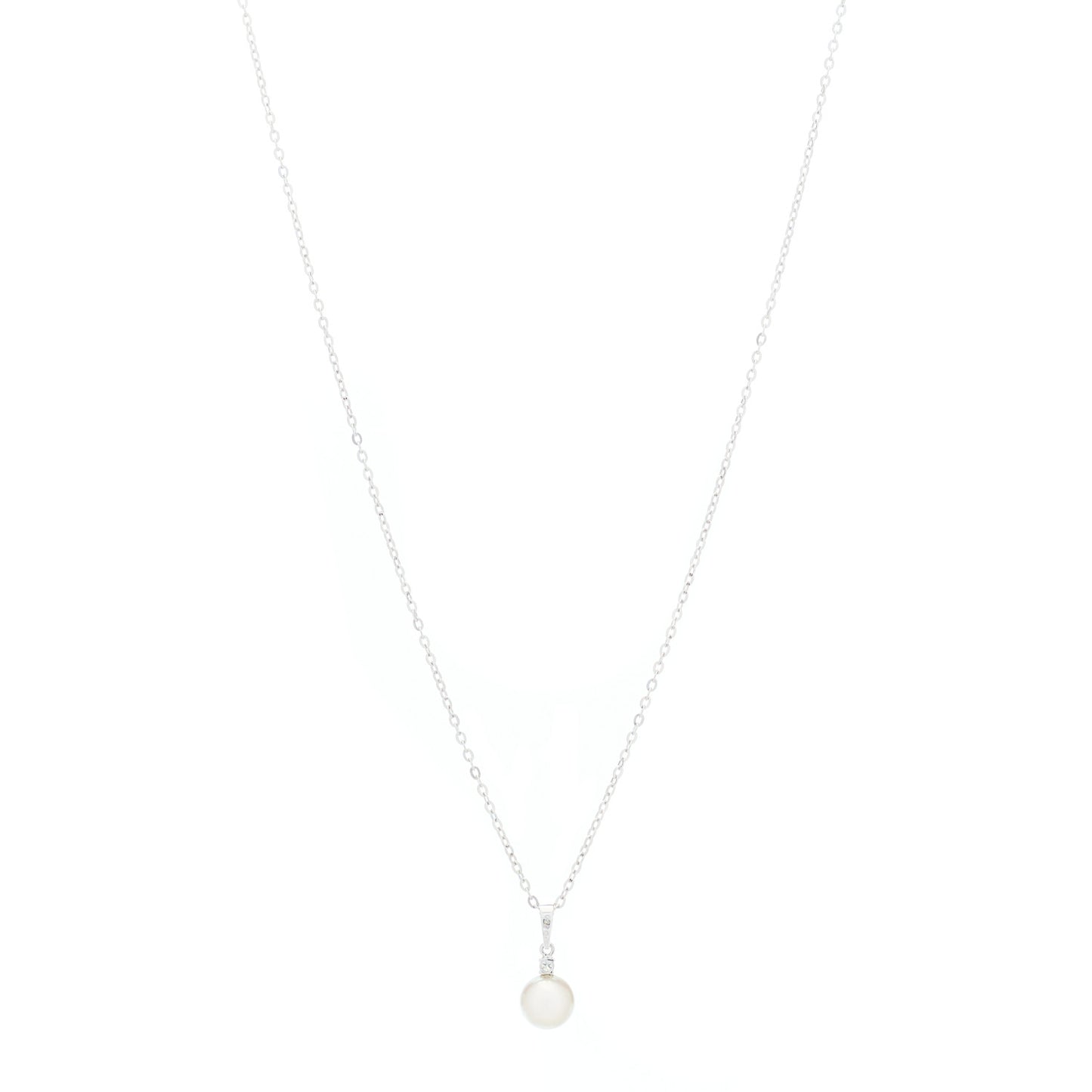 18K White Gold Diamond Akoya Pearl 6mm Drop Pendant Necklace
