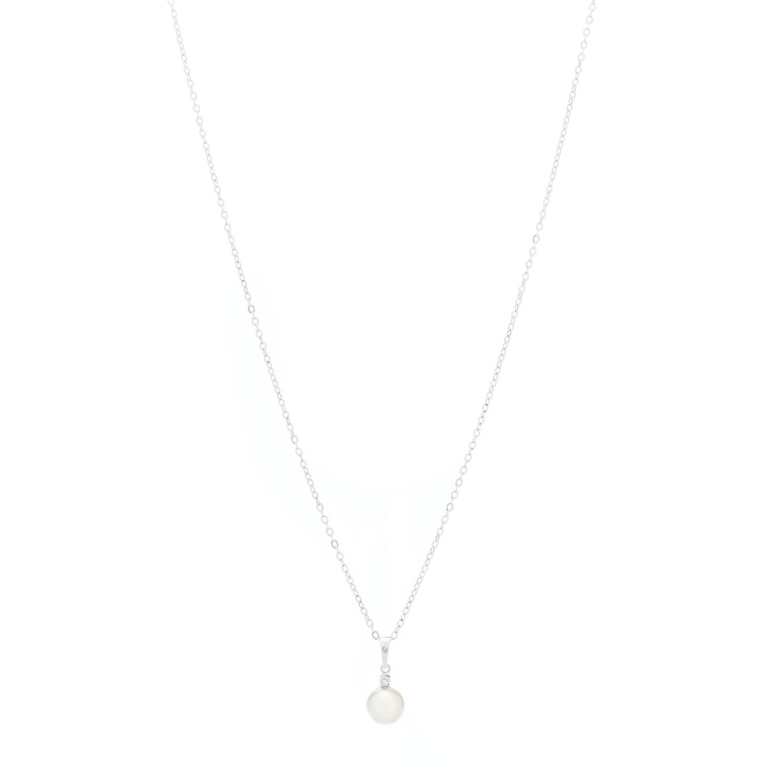 Mikimoto 18K White Gold Diamond Akoya Pearl 6mm Drop Pendant Necklace 1 of 7