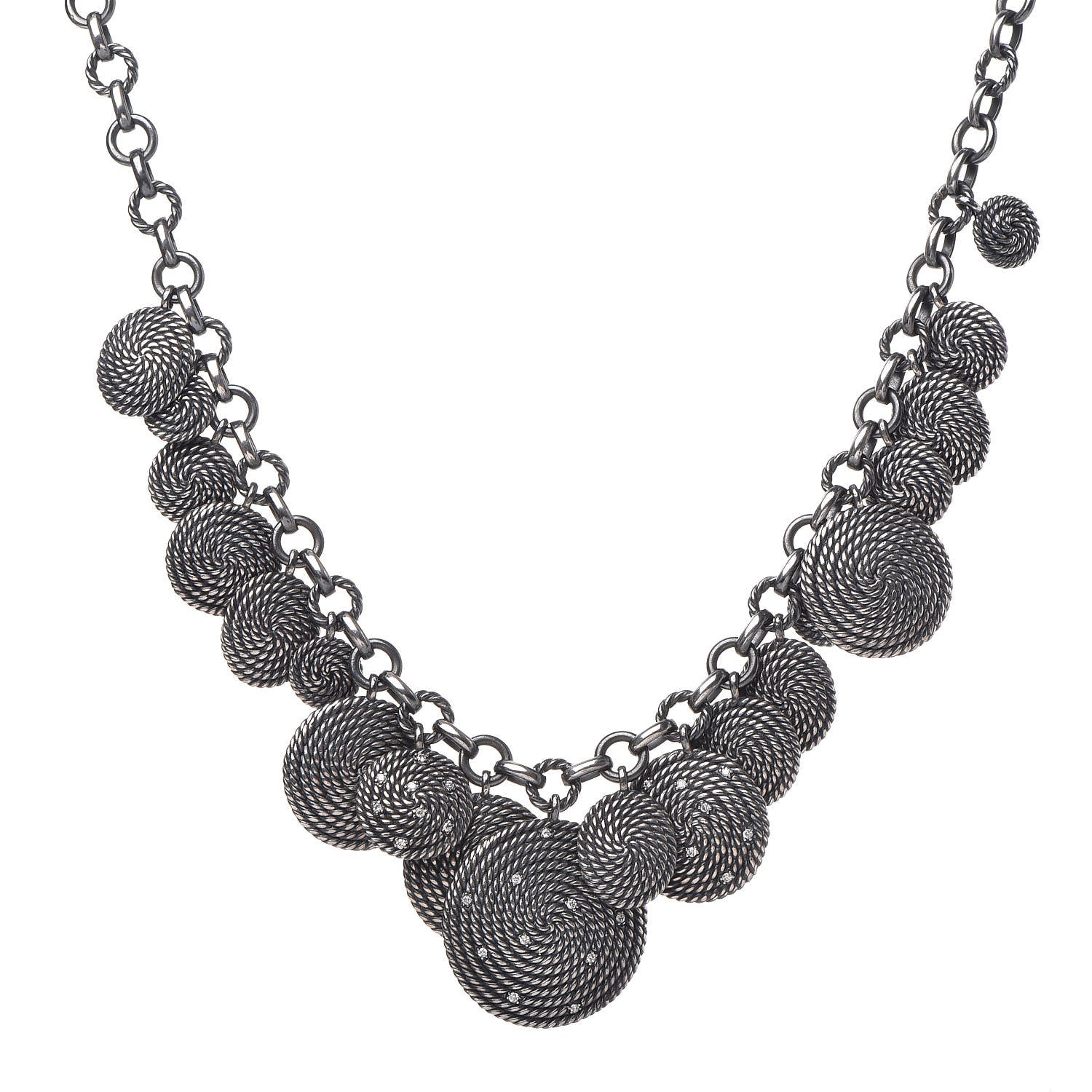 David Yurman Sterling Silver Diamond 32mm Cable Coil Necklace 1 of 4