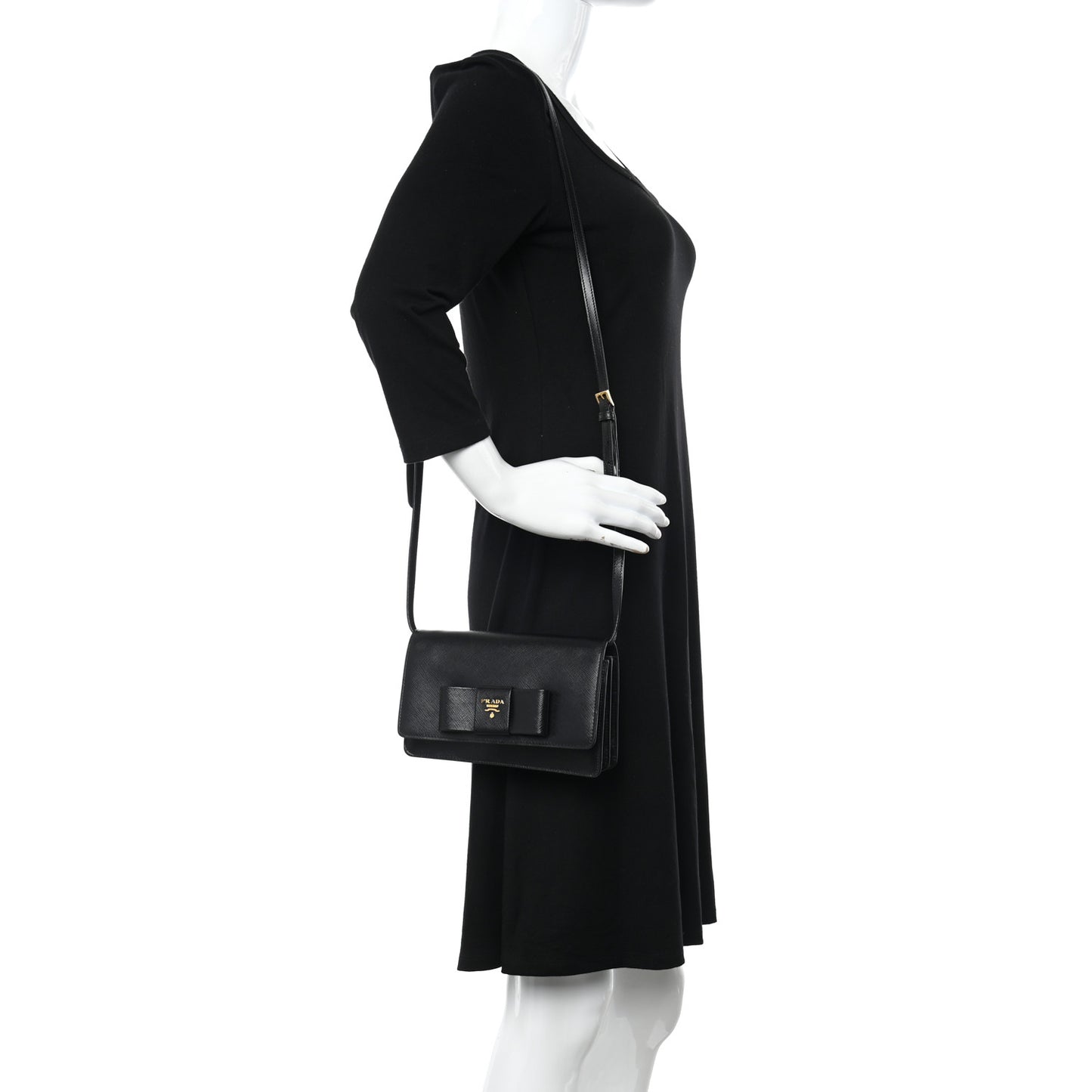 Saffiano Lux Bow Crossbody Bag Black